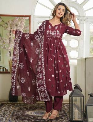 dark maroon Kurta Set with Dupatta 1