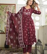 dark maroon Kurta Set with Dupatta