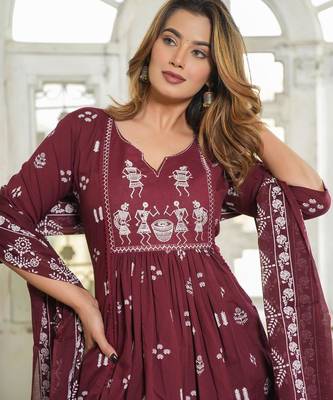 dark maroon Kurta Set with Dupatta 2