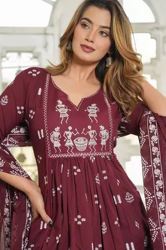 dark maroon Kurta Set with Dupatta