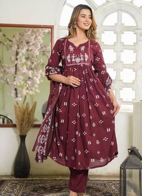 dark maroon Kurta Set with Dupatta 3