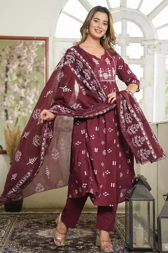 dark maroon Kurta Set with Dupatta