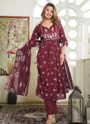 dark maroon Kurta Set with Dupatta 6