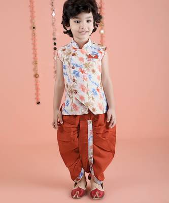 cotton sleeveless printed kurta and solid dhoti - Multicolor 1
