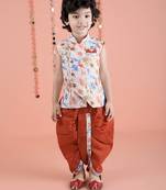 cotton sleeveless printed kurta and solid dhoti - Multicolor