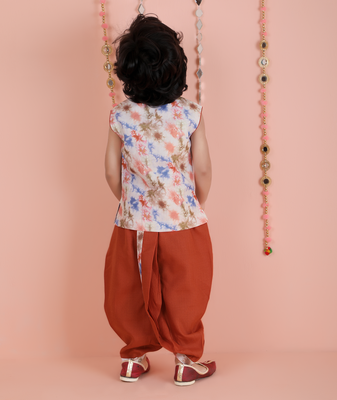 cotton sleeveless printed kurta and solid dhoti - Multicolor 2