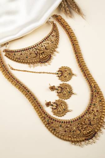 Gold plated laxmi semibridal necklace set