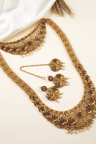 Gold plated flower semibridal necklace set