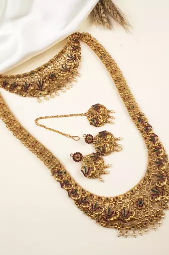 Gold plated flower semibridal necklace set