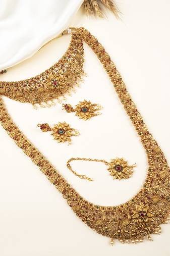 Gold plated temple semibridal necklace set