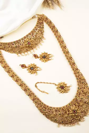 Gold plated temple semibridal necklace set