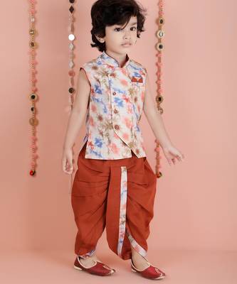 cotton sleeveless printed kurta and solid dhoti - Multicolor 3