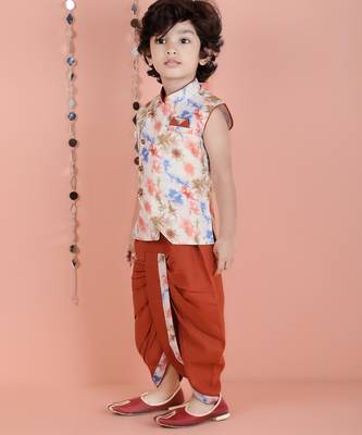 cotton sleeveless printed kurta and solid dhoti - Multicolor 4