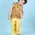 cotton sleeveless printed kurta and solid dhoti - yellow