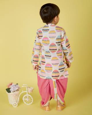 cotton full sleeves printed kurta and solid dhoti - pink 2