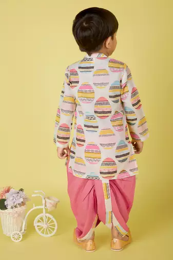 cotton full sleeves printed kurta and solid dhoti - pink