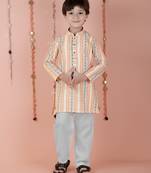 cotton full sleeves stripe kurta and pyjama- orange