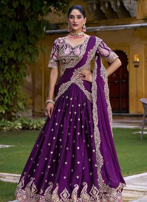 Purple sequin thread lehenga Choli 1