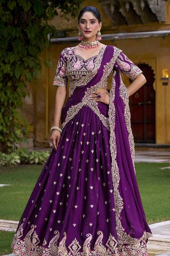 Purple sequin thread lehenga Choli