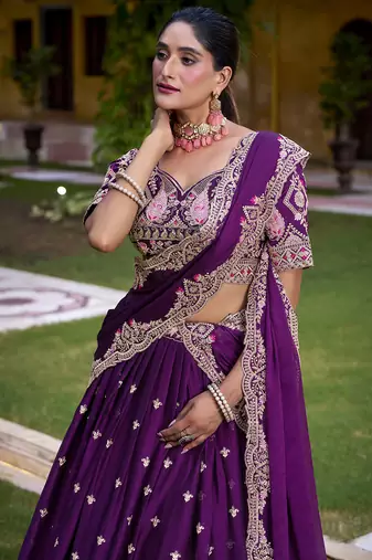 Purple sequin thread lehenga Choli