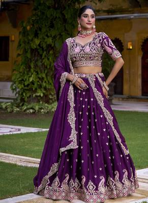 Purple sequin thread lehenga Choli 5