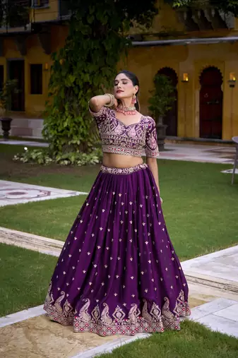 Purple sequin thread lehenga Choli