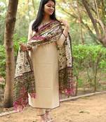 Off white  women ethnic embroidery pure cotton kurta with trouser & dupatta
