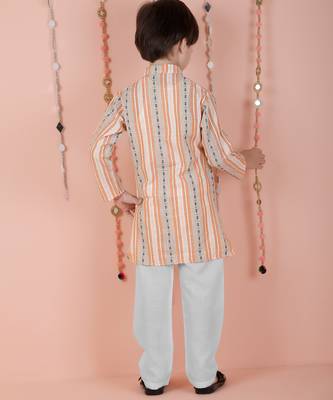 cotton full sleeves stripe kurta and pyjama- orange 2