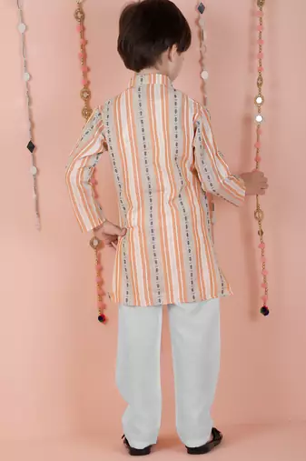 cotton full sleeves stripe kurta and pyjama- orange