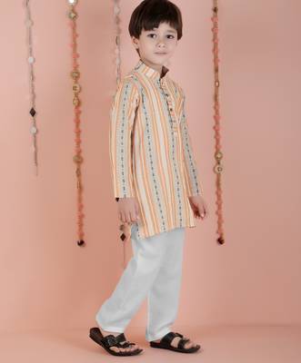 cotton full sleeves stripe kurta and pyjama- orange 4