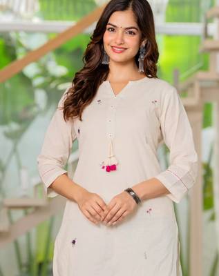 White  women ethnic a-line embroidery pure cotton kurta with trouser 2
