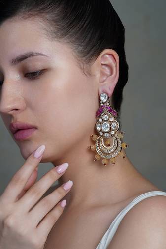Gold plated kundan multicolor earrings