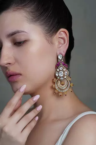 Gold plated kundan multicolor earrings