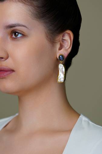 Gold plated blue stone earrings