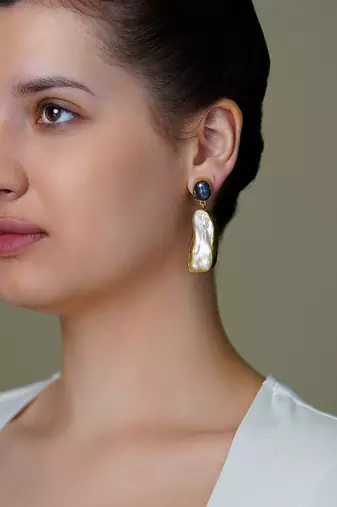 Gold plated blue stone earrings