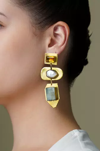 Gold plated green stone earrings