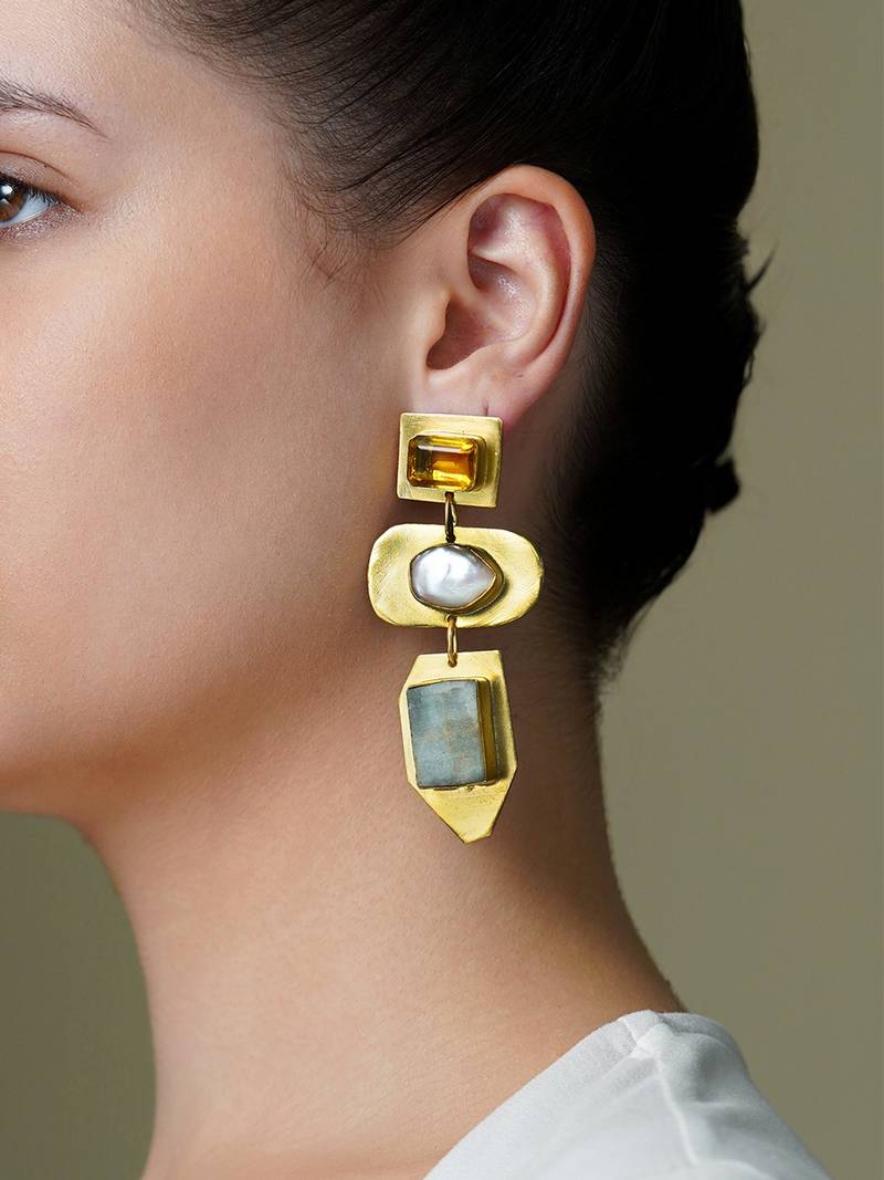 Gold plated green stone earrings