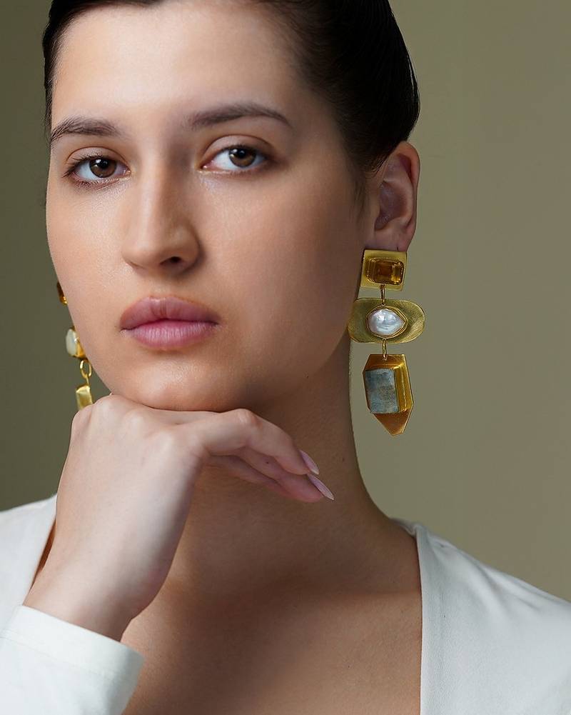Gold plated green stone earrings