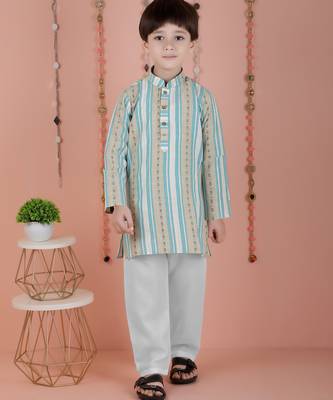 cotton full sleeves stripe kurta and pyjama- blue 1