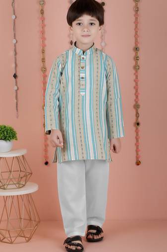 cotton full sleeves stripe kurta and pyjama- blue