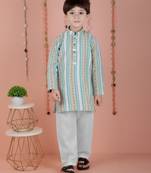cotton full sleeves stripe kurta and pyjama- blue