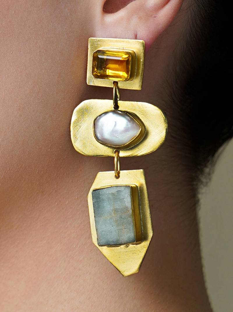 Gold plated green stone earrings