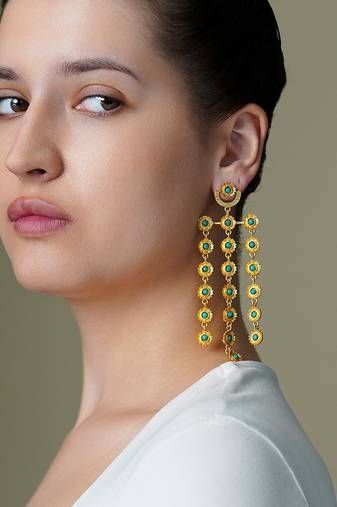 Gold plated green stone earrings