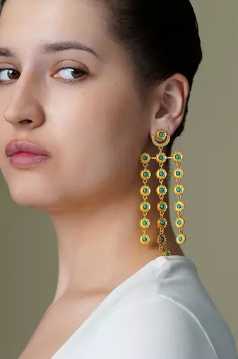 Gold plated green stone earrings