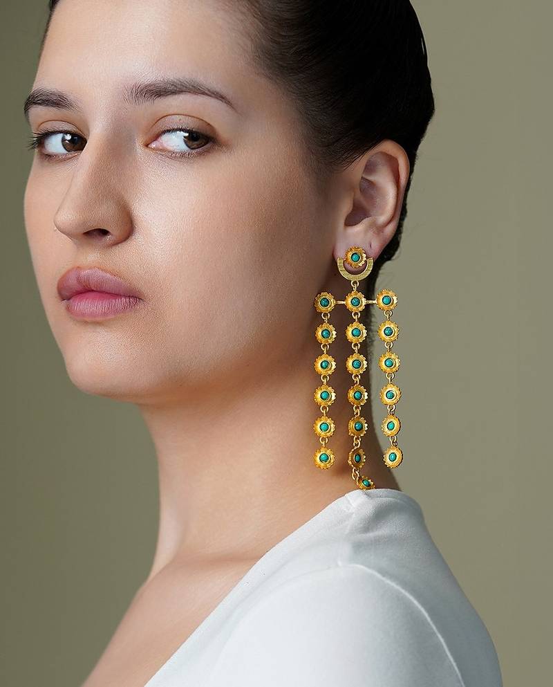 Gold plated green stone earrings