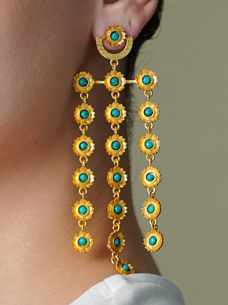 Gold plated green stone earrings