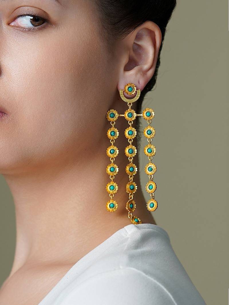 Gold plated green stone earrings