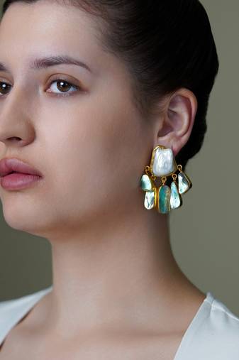 Gold plated green stone earrings