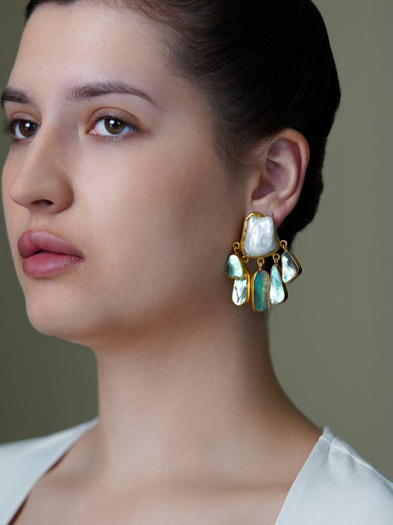 Gold plated green stone earrings