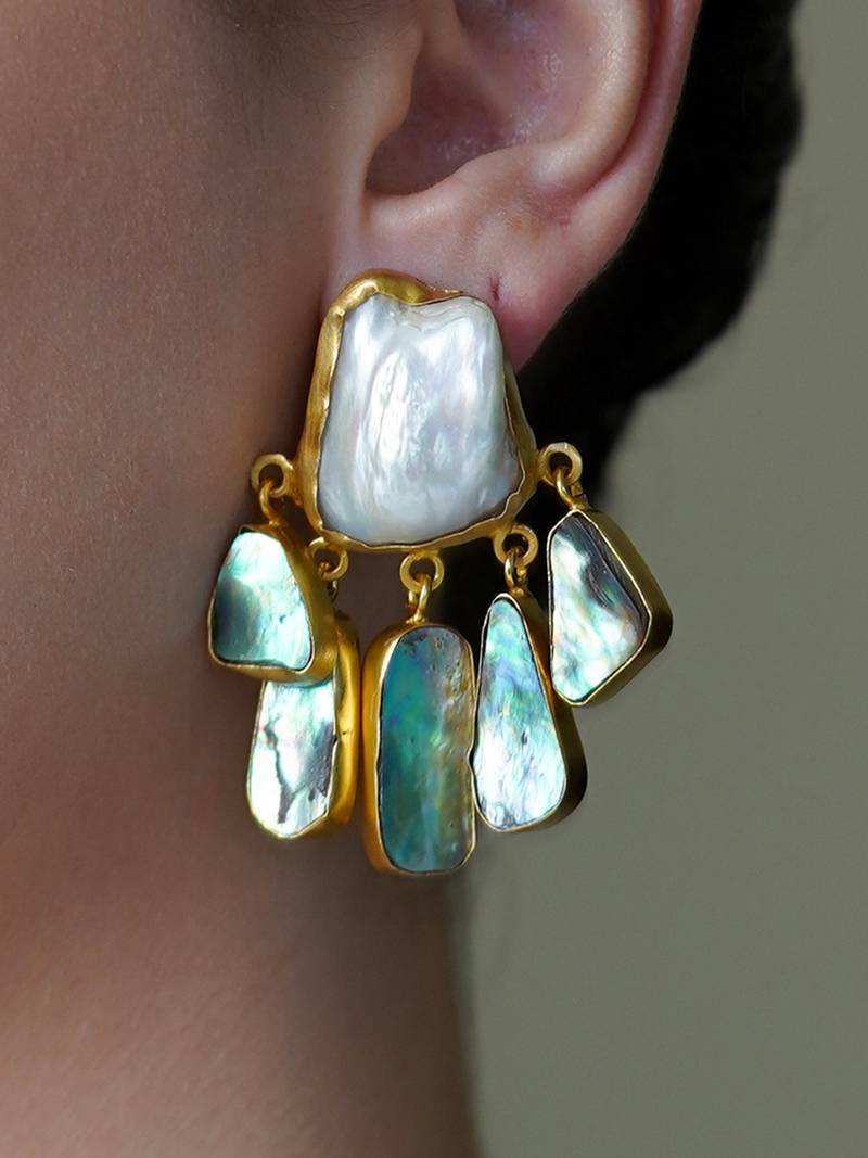Gold plated green stone earrings